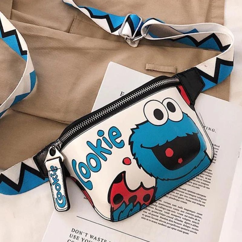 Design-Bauchtasche aus Leder für Damen mit Elmo Cookie Cartoon