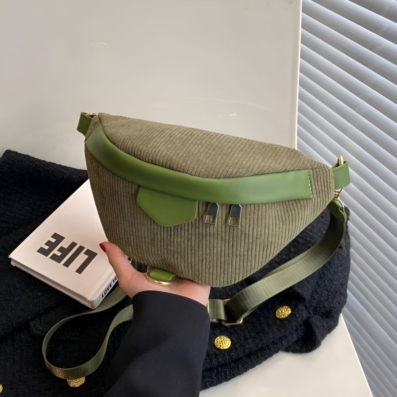 Grüne Bauchtasche aus kordigem Velours