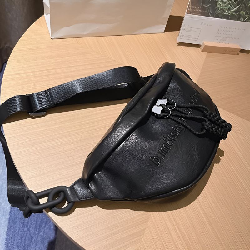 Große Bauchtasche aus schwarzem Leder für Damen