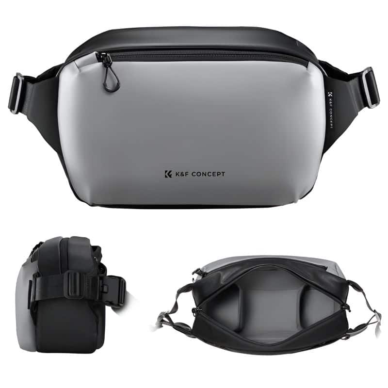Graue Kamerabauchtasche
