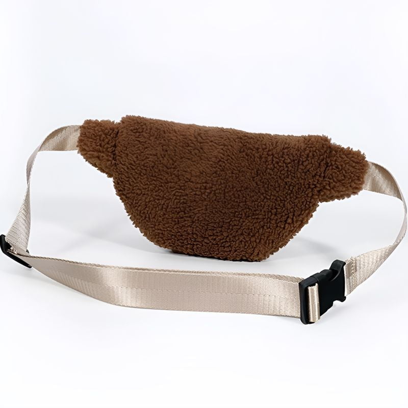 Braune Bouclé-Bauchtasche Rückansicht