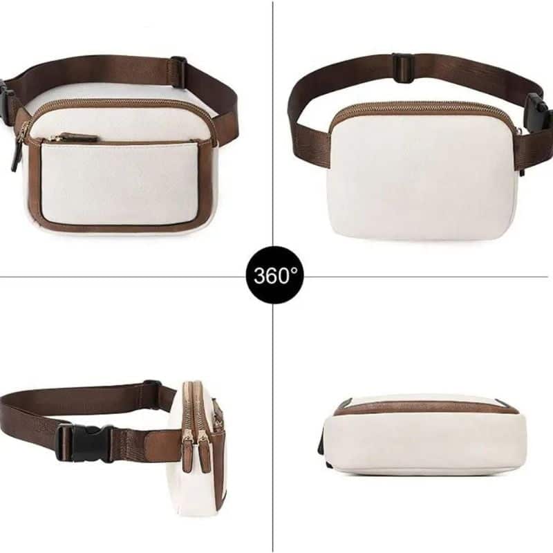 Bauchtasche aus beigem Leder 360-Grad-Ansicht