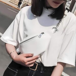 sac banane en cuir blanc pour femme en bandoulière