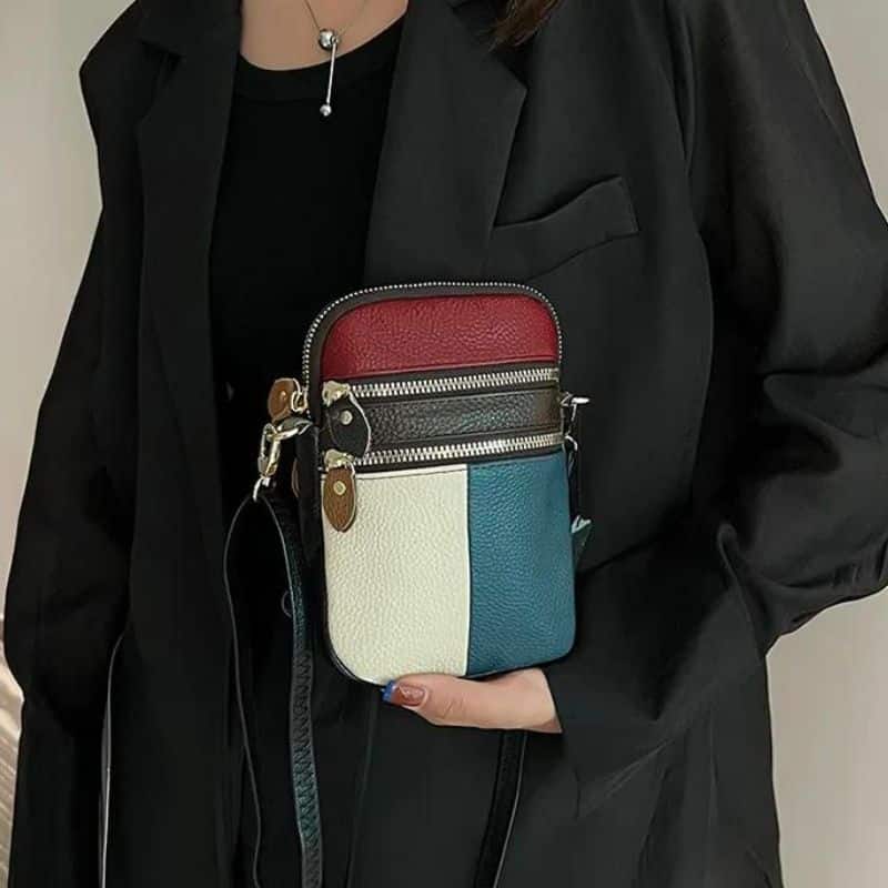 Schicke dreifarbige Bauchtasche aus Leder