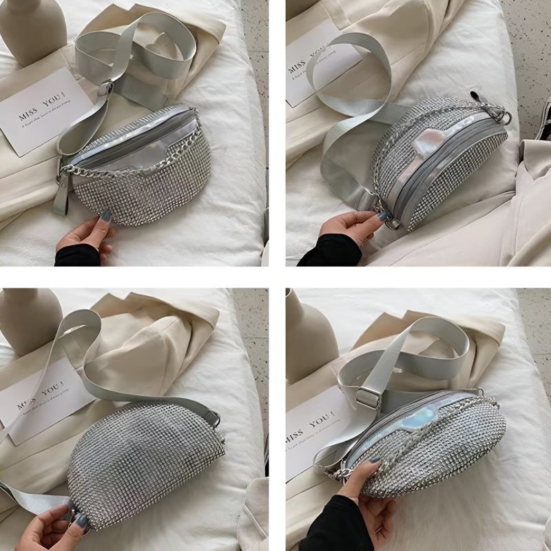 Schicke silberne Strass-Bauchtasche für Damen