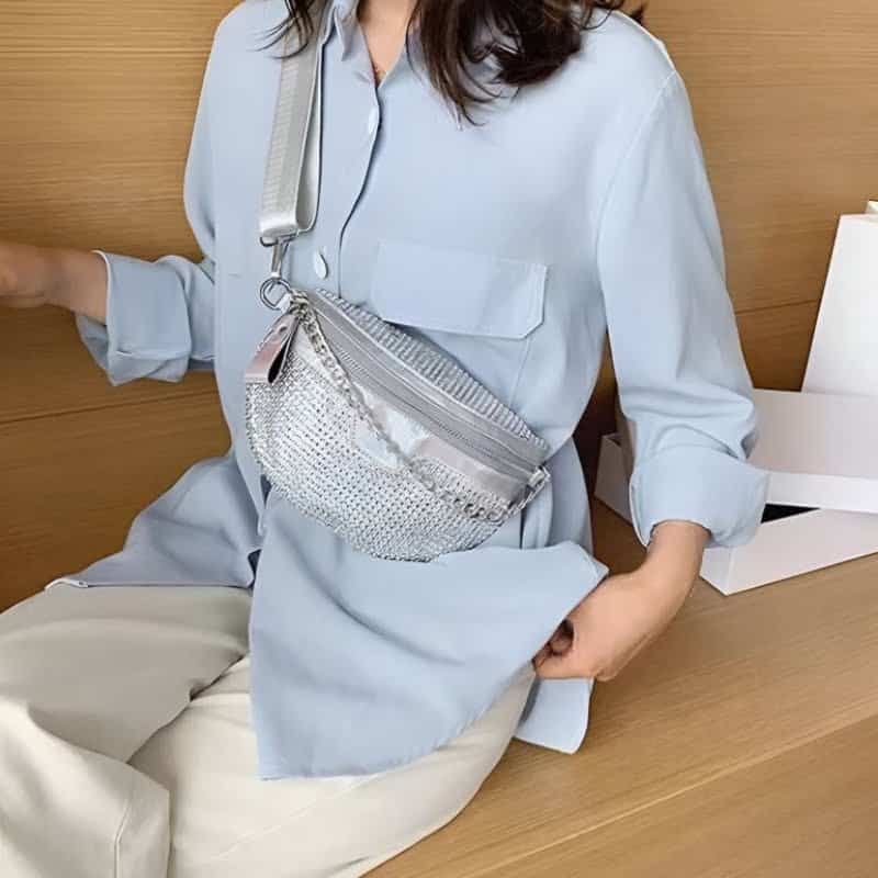 Strass-Bauchtasche für Damen in Silber Design