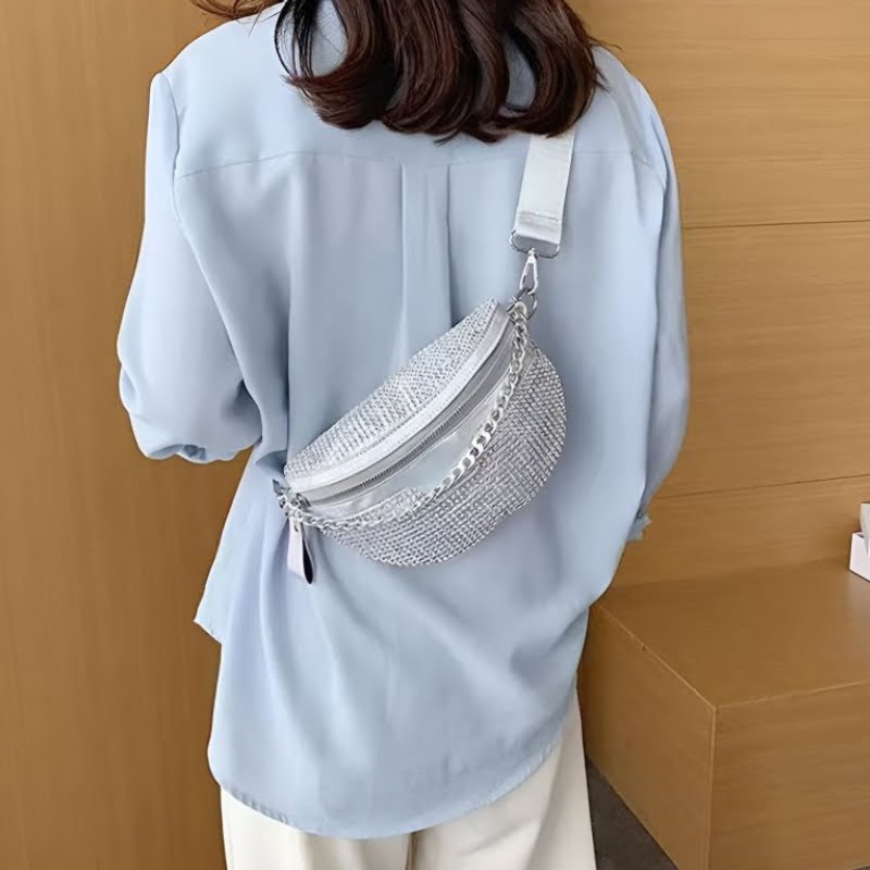 Strass-Bauchtasche für Damen in Silber für den Rücken