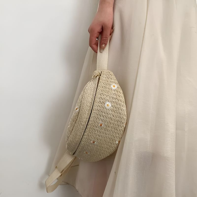 Khaki-Bauchtasche aus Stroh