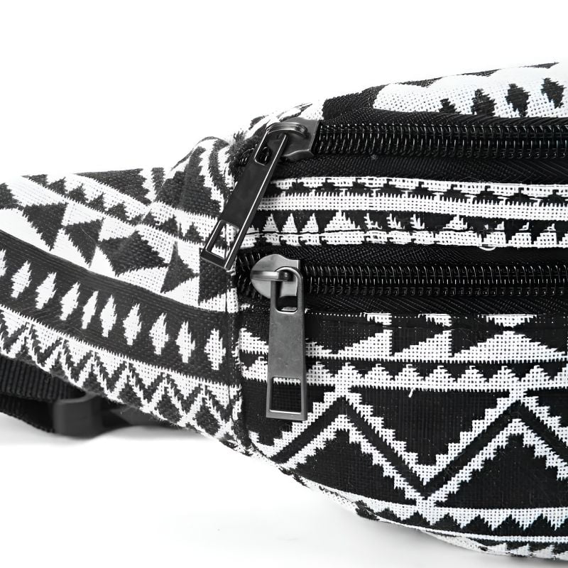 Bauchtasche aus Stoff für Damen mit ethnischem Muster Schwarz/Weiß (Schnitt)