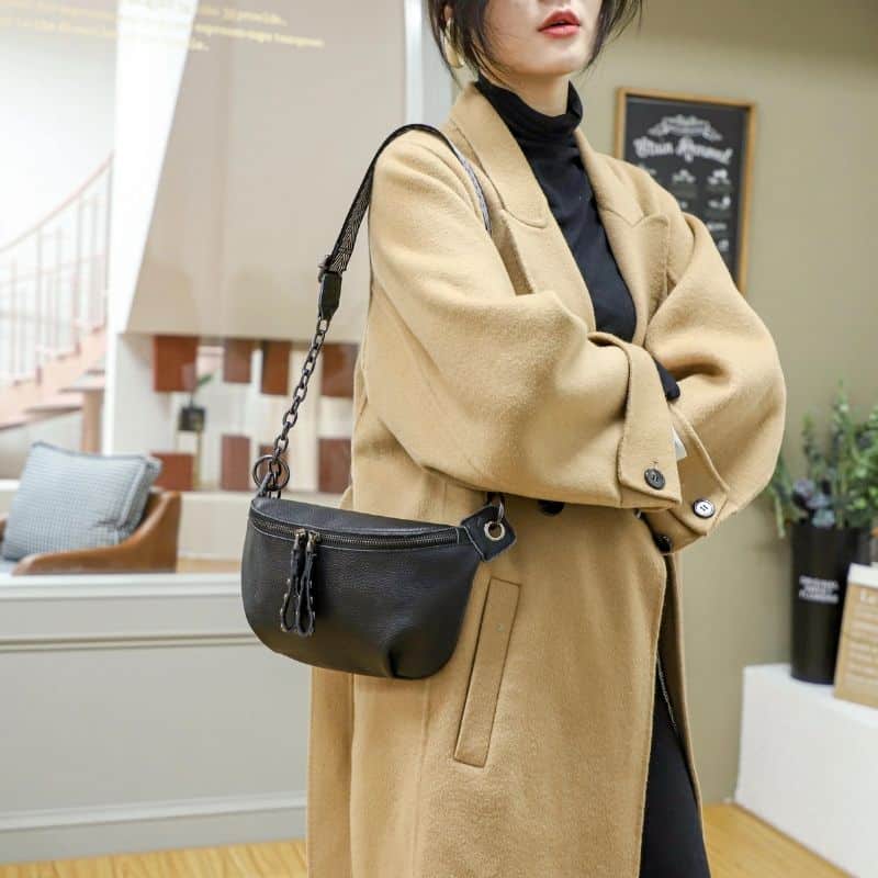 Haltbare schwarze Bauchtasche für Damen