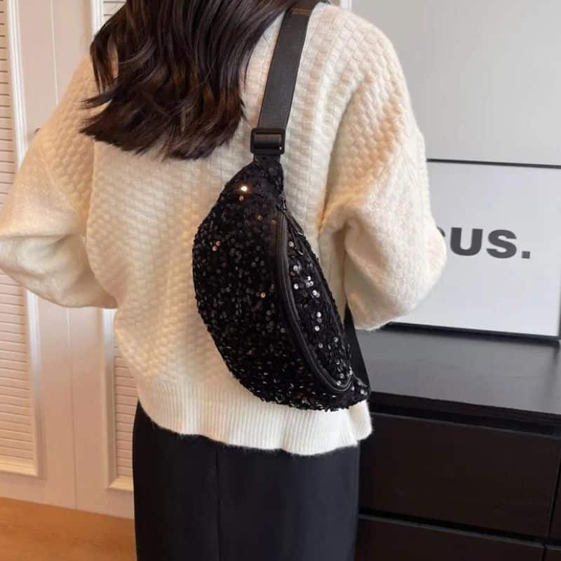 Schwarze Pailletten-Bauchtasche für Damen Design