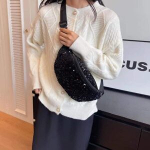 sac banane femme noir paillette joli