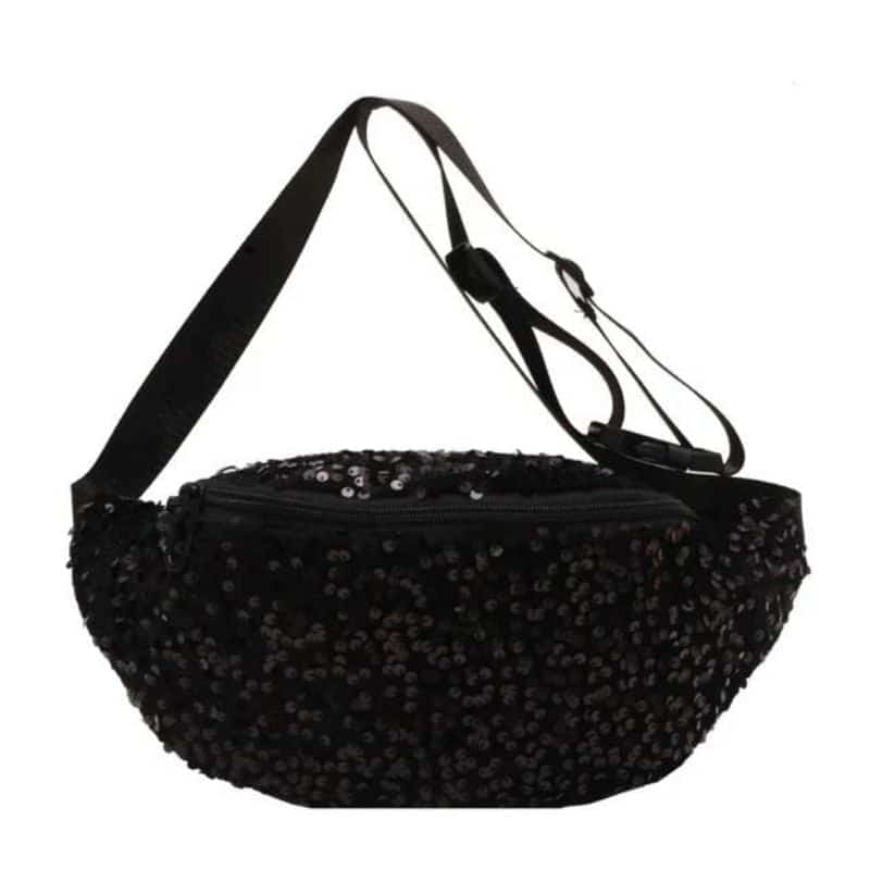 Schwarze Pailletten-Bauchtasche für Damen