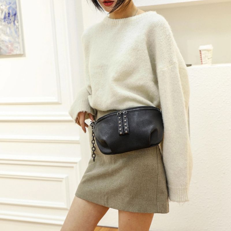 Schwarze Bauchtasche für Damen Qualität