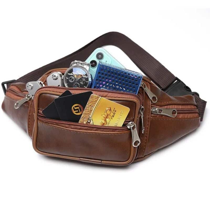 Hübsche braune Bauchtasche aus Leder für Herren