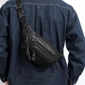 sac banane homme cuir noir