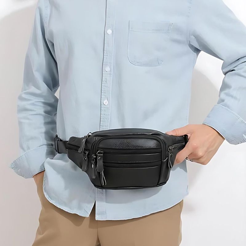 Hübsche schwarze Bauchtasche aus Leder für Herren