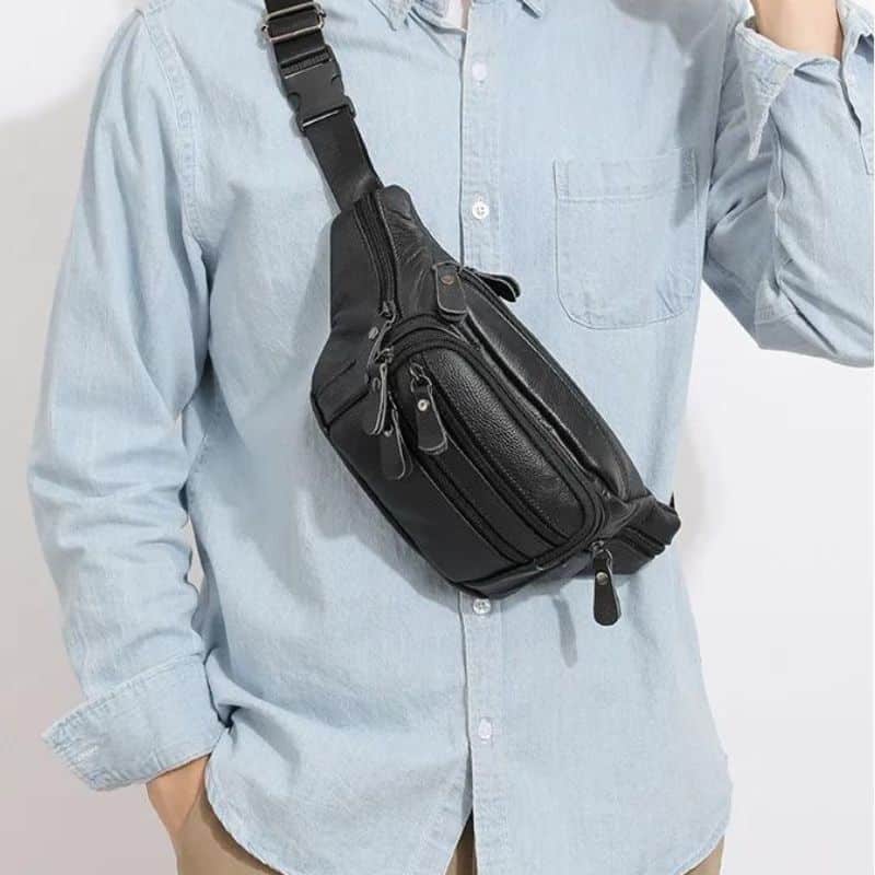 Schwarze Bauchtasche aus Leder für Herren Qualität