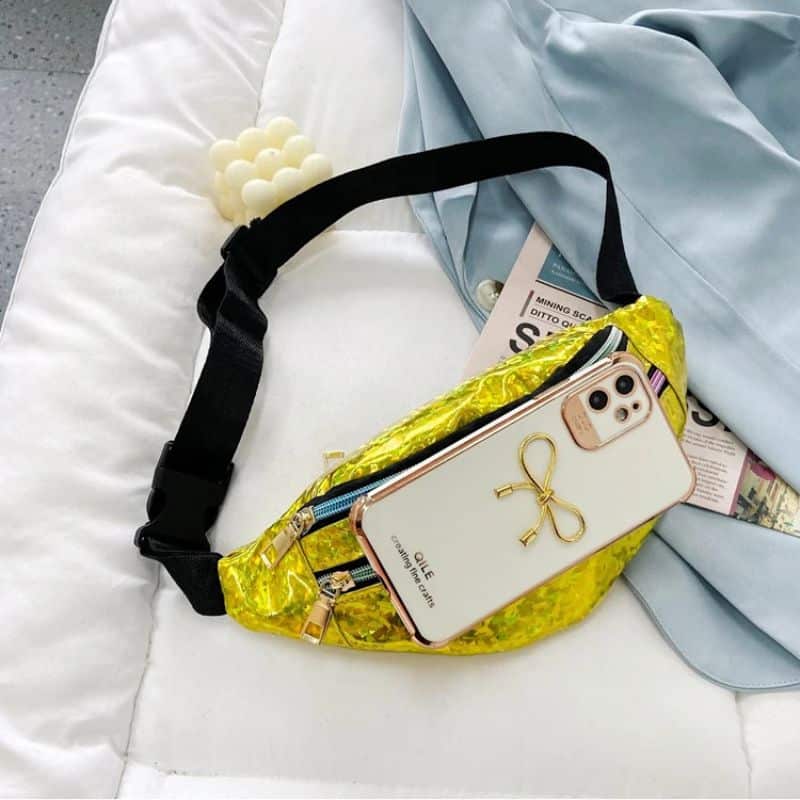 Gelbe Pailletten-Bauchtasche für iPhone