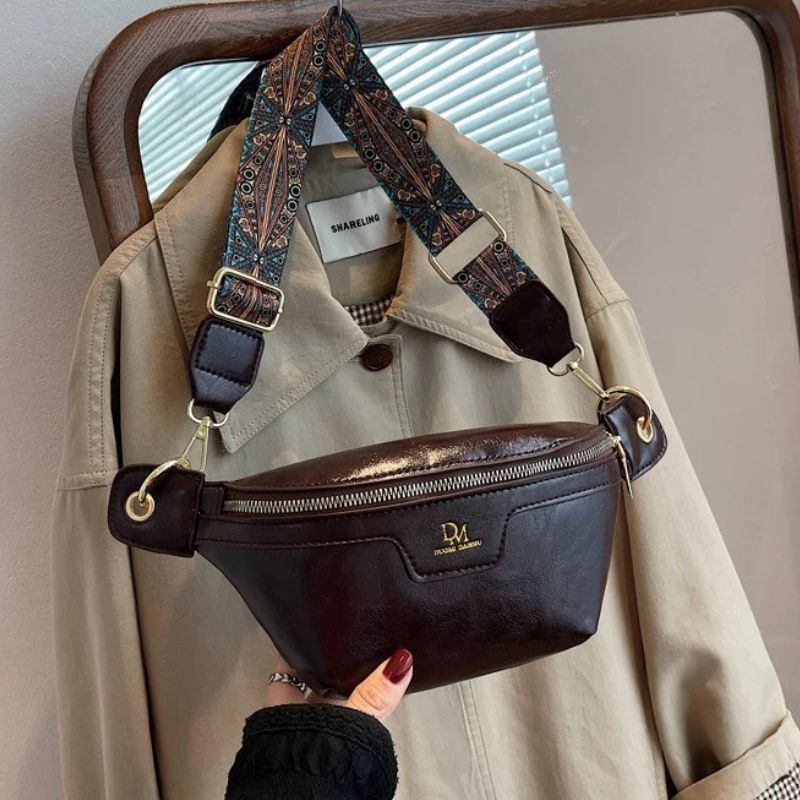 Vintage Bauchtasche mit Schulterriemen aus chic Kaffee-Kunstleder
