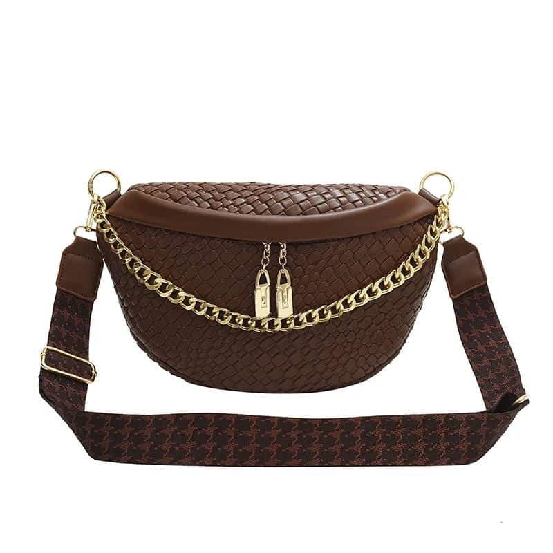 Bauchtasche aus Leder und Geflecht