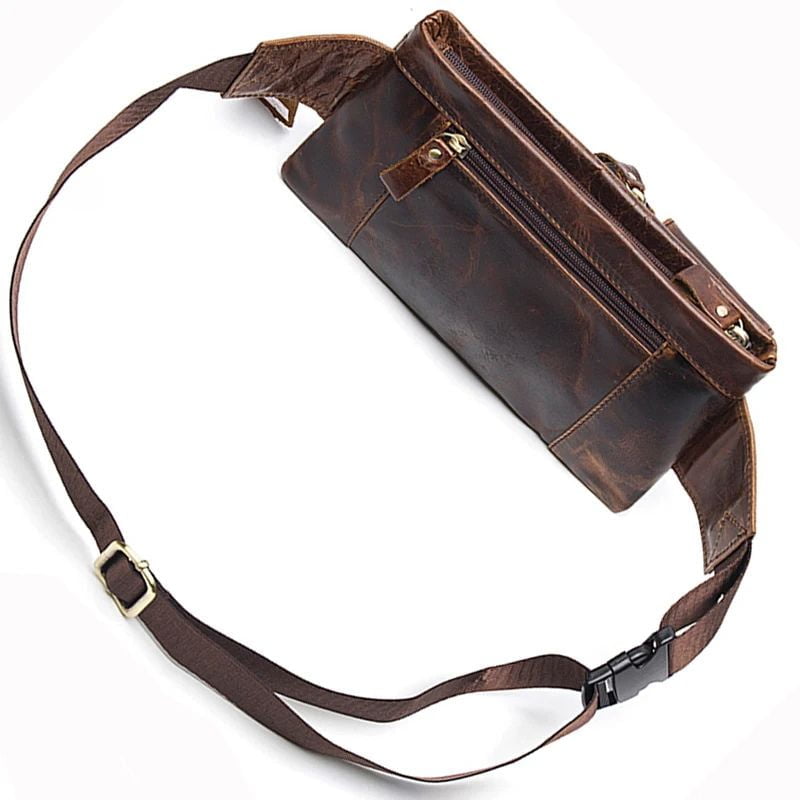 Vintage Bauchtasche für Herren Kaffee Rückansicht
