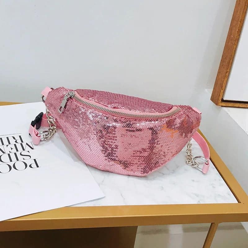 Rosa Pailletten-Bauchtasche
