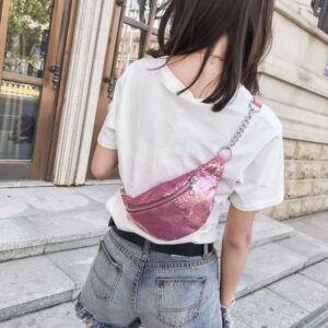 sac banane rose paillette bandoulière dos