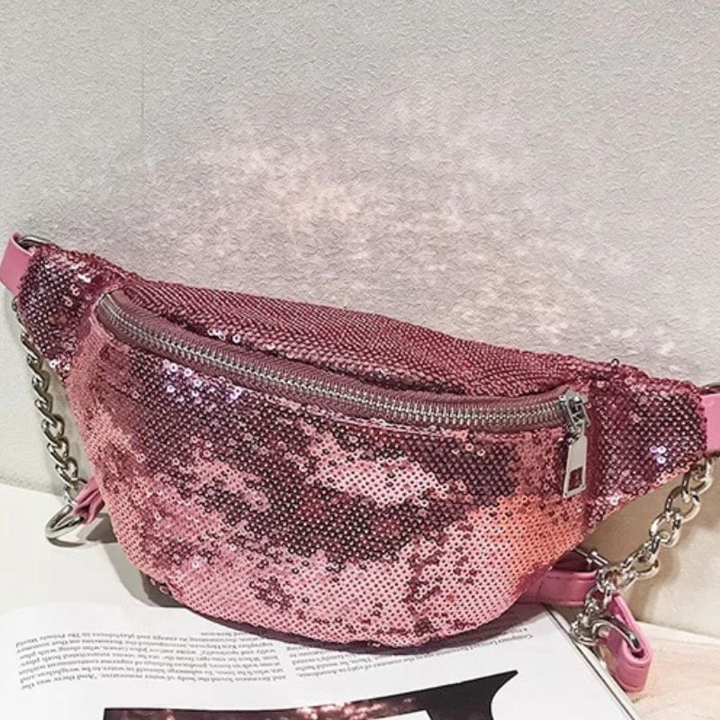 Rosa Pailletten-Bauchtasche Vorderseite